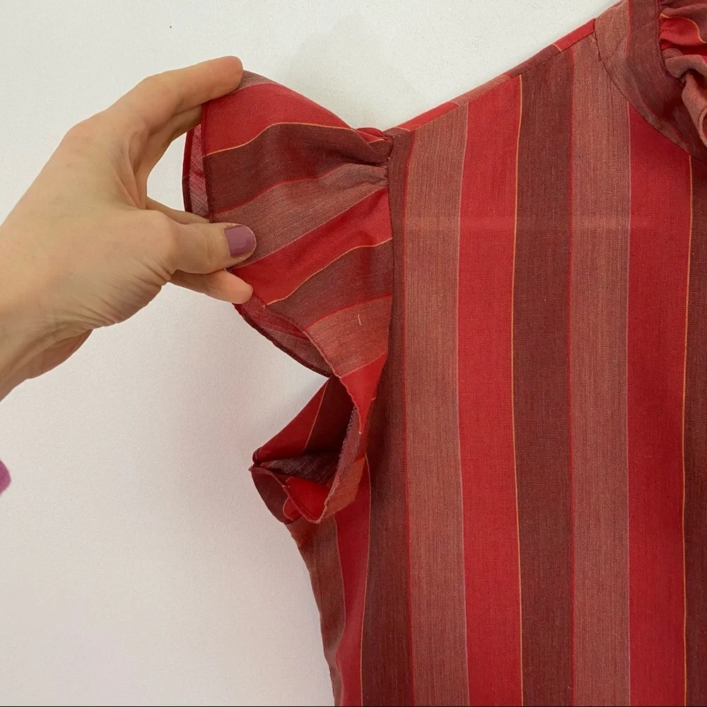 Vintage Red and Rust Striped Ruffle Blouse - Picture 5 of 13